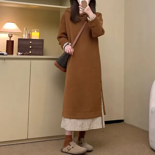 韩版简约小众设计感拼接撞色连衣裙女秋季新款高级感时尚气质穿搭