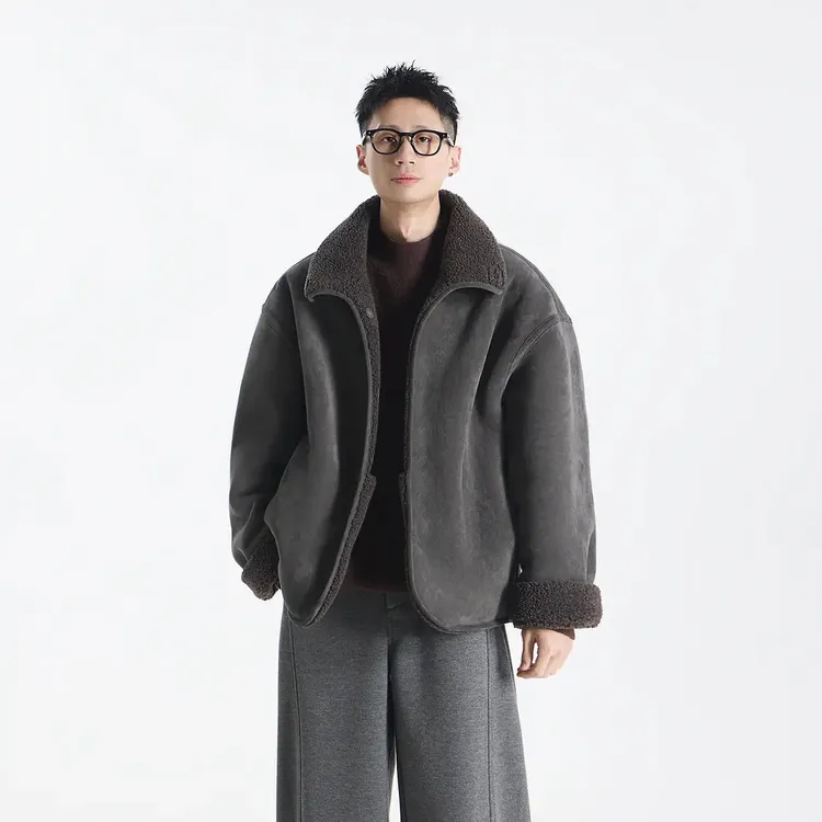 『托卡』磨绒绗线工艺双面穿皮毛一体仿麂皮绒夹克外套