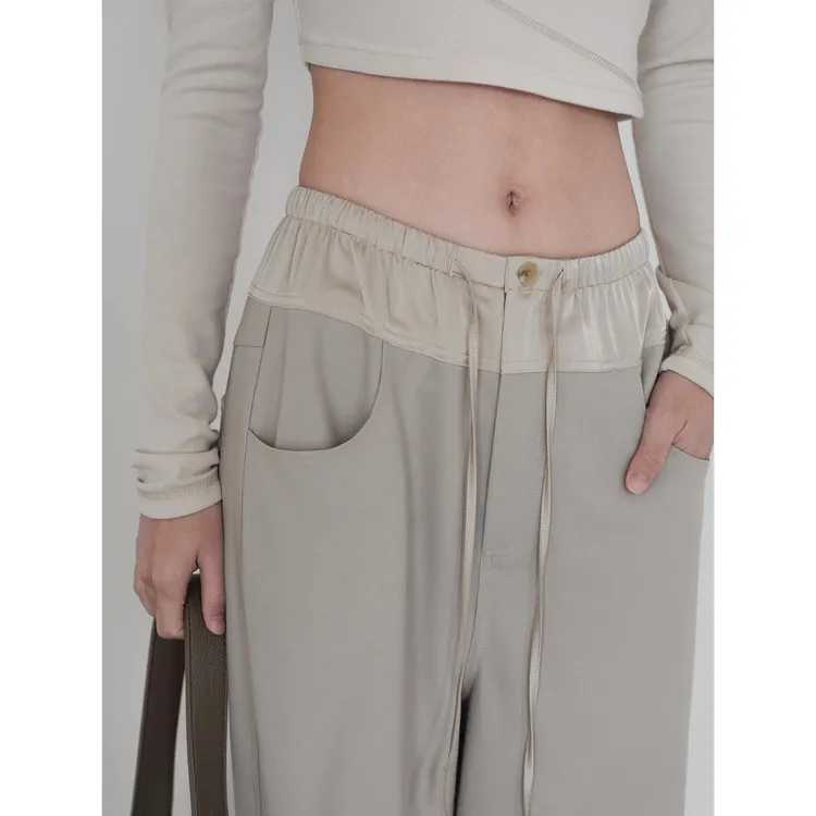 拼色休闲裤年夏季新款宽松百搭阔腿裤直筒长裤子女