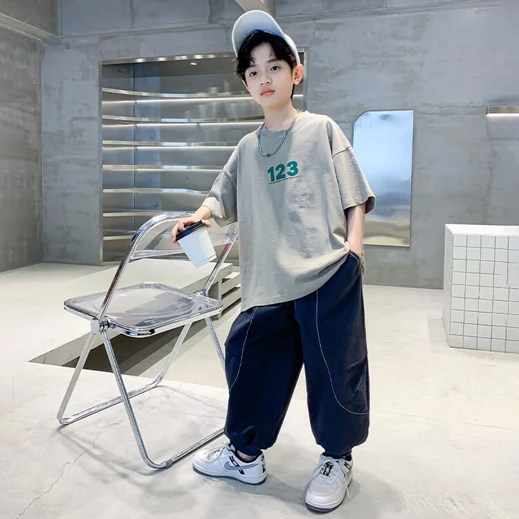 男童夏装套装2025新款洋气夏季儿童短袖男孩帅酷时髦薄款炸街衣服