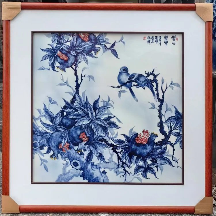 婚房装饰画推荐青花瓷板画可订做用于茶室酒店走廊过道装饰瓷板画