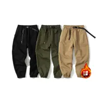 B218日系简约潮牌冬季保暖加绒加厚水洗工装长裤男生衣服高级感