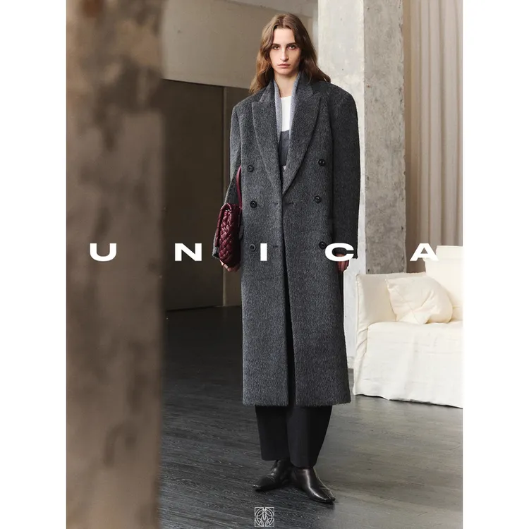 UNICA/时髦老钱Phoebe格调秘鲁进口长毛INCA气场枪驳领大衣