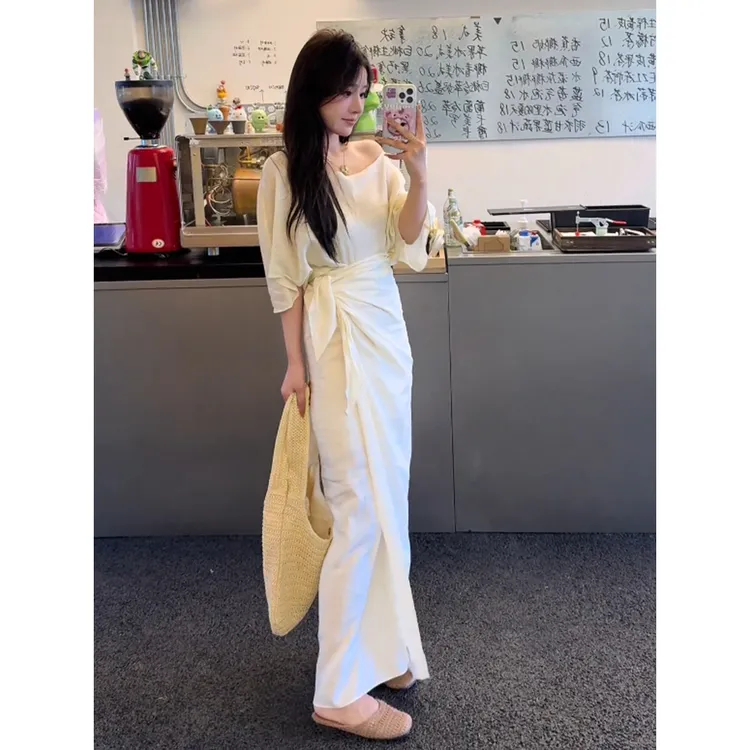 【冷萃苿莉】法式气质小众简约设计感不规则上衣半身裙两件套装裙女