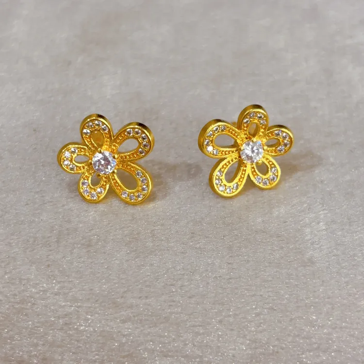 铜合金耳饰 古法格桑花耳钉