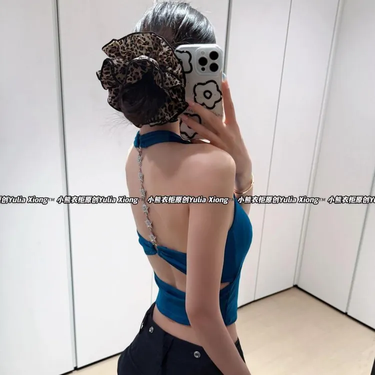 【带胸垫】五角星链条露背吊带背心打底修身显瘦多巴胺辣妹性感上衣