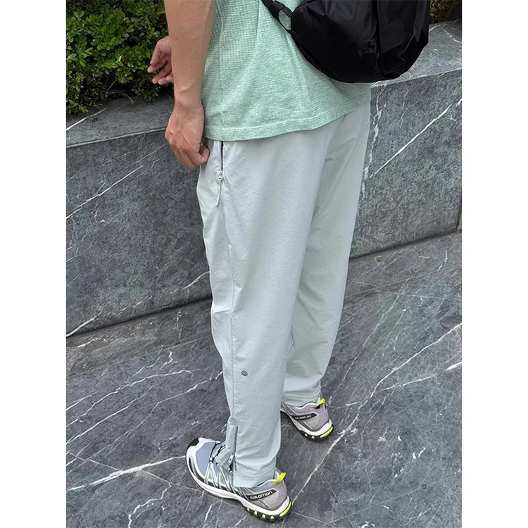 犀牛白侧拉链冰丝休闲裤男夏季美式尼龙速干透气伞兵裤户外登山裤
