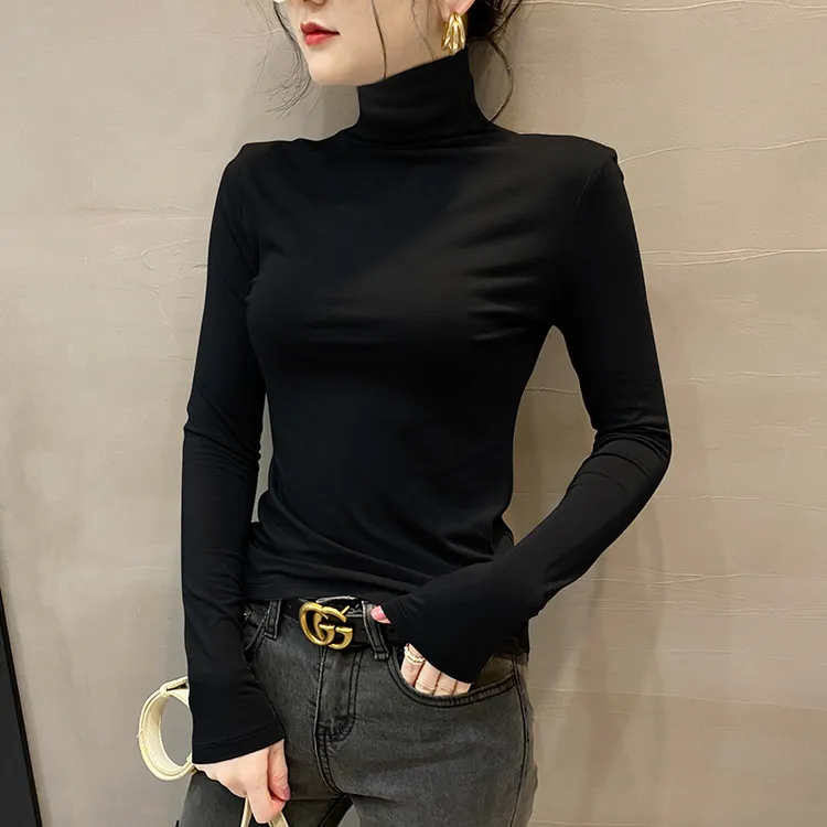 莫代尔黑色高领打底衫长袖上衣女内搭2025秋冬季新款爆款t恤洋气
