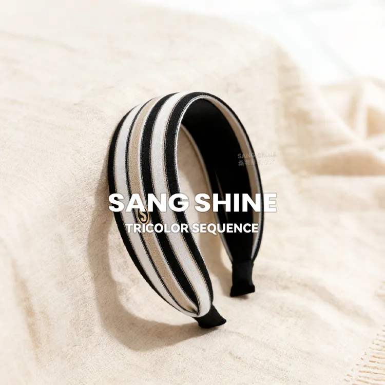 桑巷sangshine小众设计 三色序条纹宽边发箍19姆米100%桑蚕丝底衬商品图