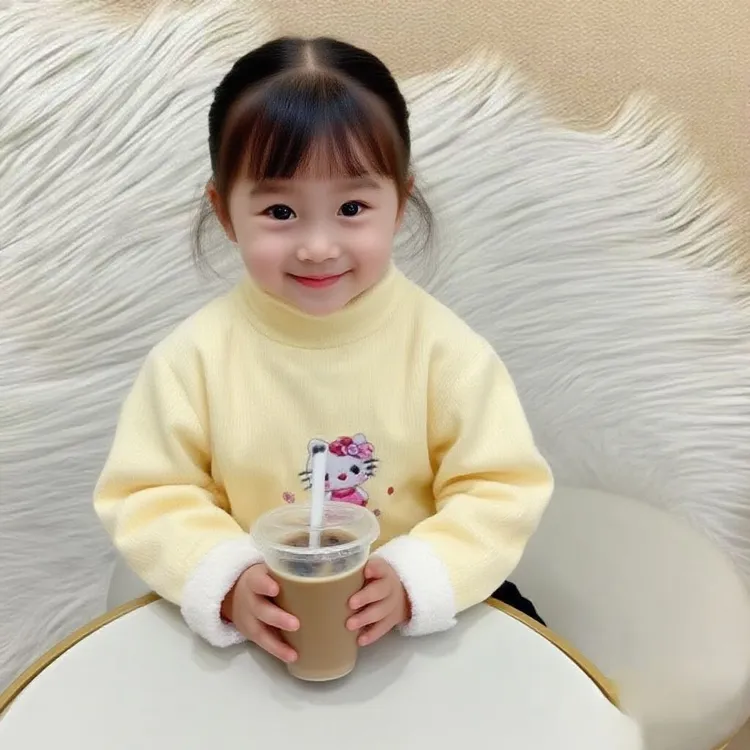 秋冬加绒女童打底一体发热保暖半高领长袖T恤儿童宝宝加厚上衣