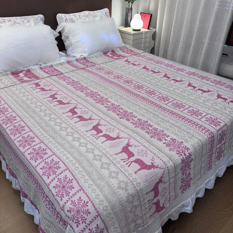 [麋鹿]双层100棉多功能床盖沙发巾毛巾被