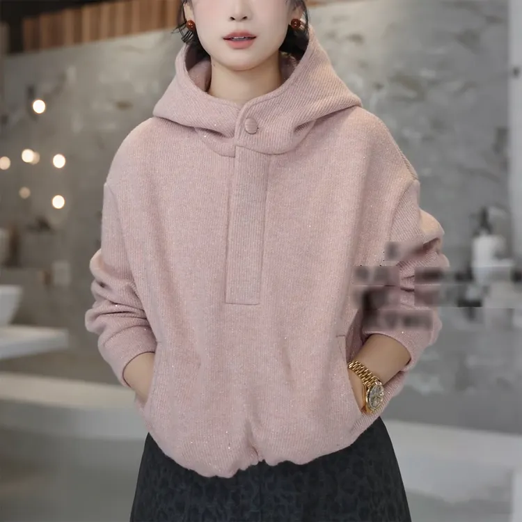 美式细闪抽绳连帽加绒卫衣女冬季新款超好看高级时尚漂亮短款上衣