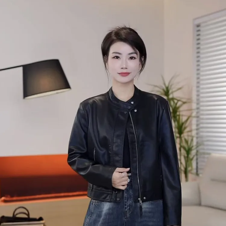 【丹雅风】2025皮衣女外套 /简约皮夹克外套/显瘦/春季短款百搭