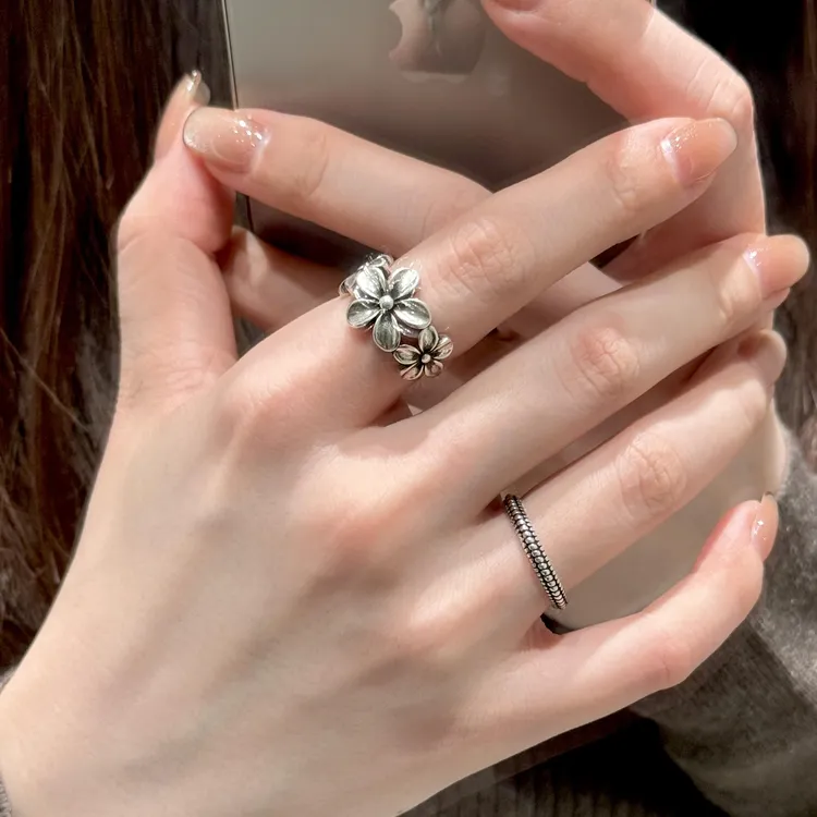 繁花食指戒时尚百搭极简风线条戒指女气质小众设计素款开口可调节