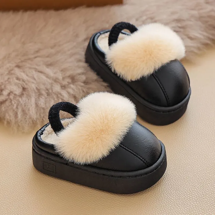 男女童宝宝毛毛加绒加厚爆款可爱防臭室内外保暖时尚简约儿童拖鞋