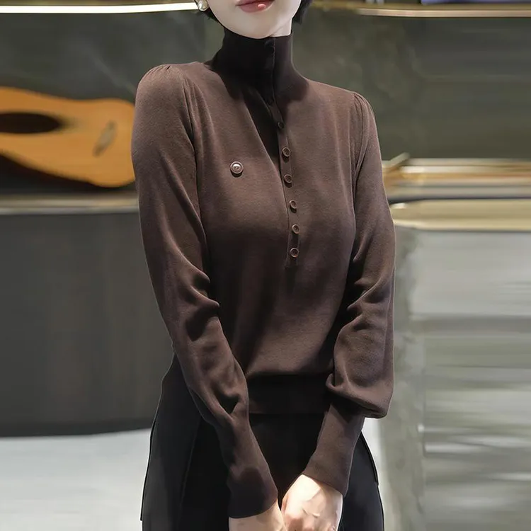 M768时尚洋气显瘦高级感设计感2025秋冬新款高领保暖软糯针织衫