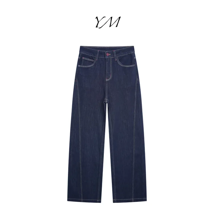 YM【原牛色】丹宁蓝色直筒裤秋冬季2025新款高时尚百搭显瘦裤