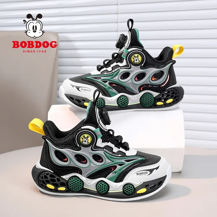 巴布豆男童鞋儿童篮球鞋春秋新款防水皮面运动鞋中大童户外跑步鞋