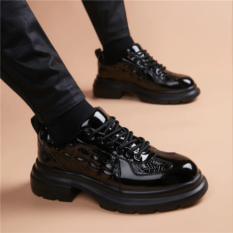 时尚正装皮鞋爆款英伦透气商务厚底增高男鞋潮流休闲男士新款鞋子