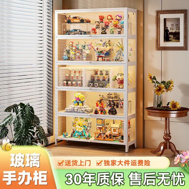 手办展示柜玻璃门痛柜透明家用陈列柜防尘铁皮储物柜钢制收纳柜子