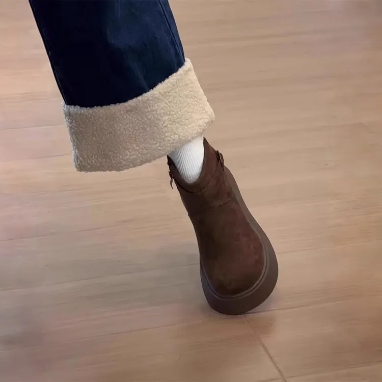 【万达撤柜】复古厚底雪地靴女2025冬季新款加绒保暖马丁靴棉鞋短靴