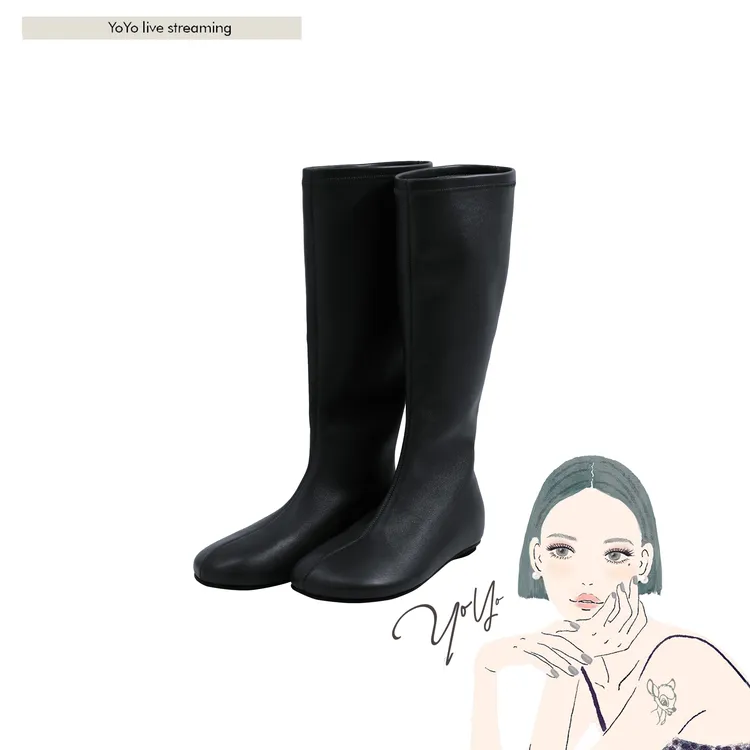 FORNI 伦敦大道 圆头平底防滑橡胶底瘦瘦靴