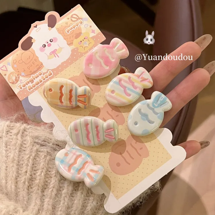 少女奶油色可爱小鱼发夹马卡龙ins风小鱼刘海卡通百搭少女头饰