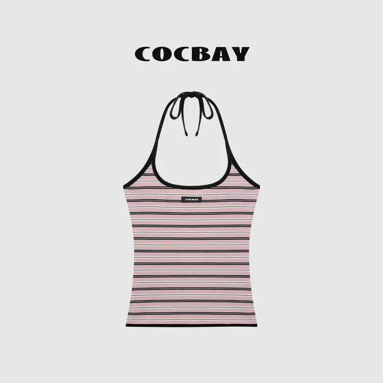 COCBAY-Skin Sense|U领挂脖休闲通勤条纹撞色女士修身背心YB0017