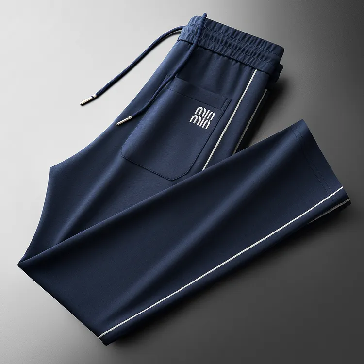 秋季时尚撞色拼接显瘦面膜空气层太空棉男士运动直筒卫裤休闲裤男