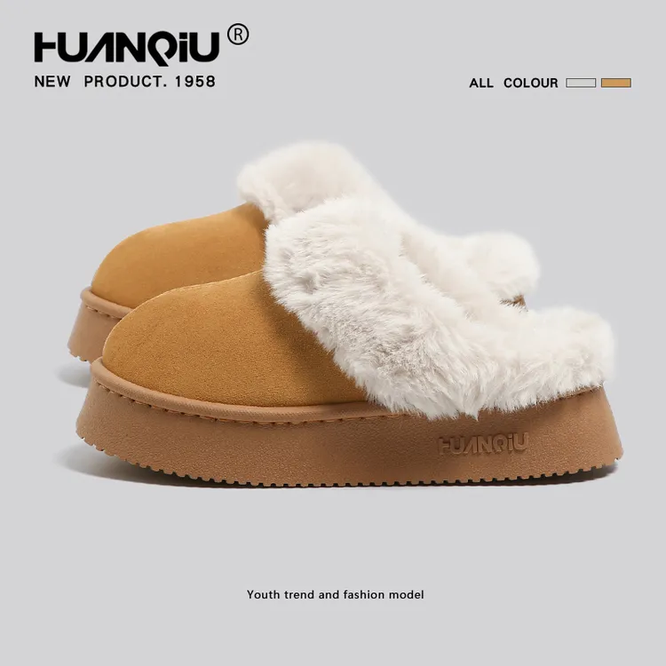 环球加绒厚底棉鞋子女款2025秋冬季新款居家毛毛拖鞋休闲保暖女鞋