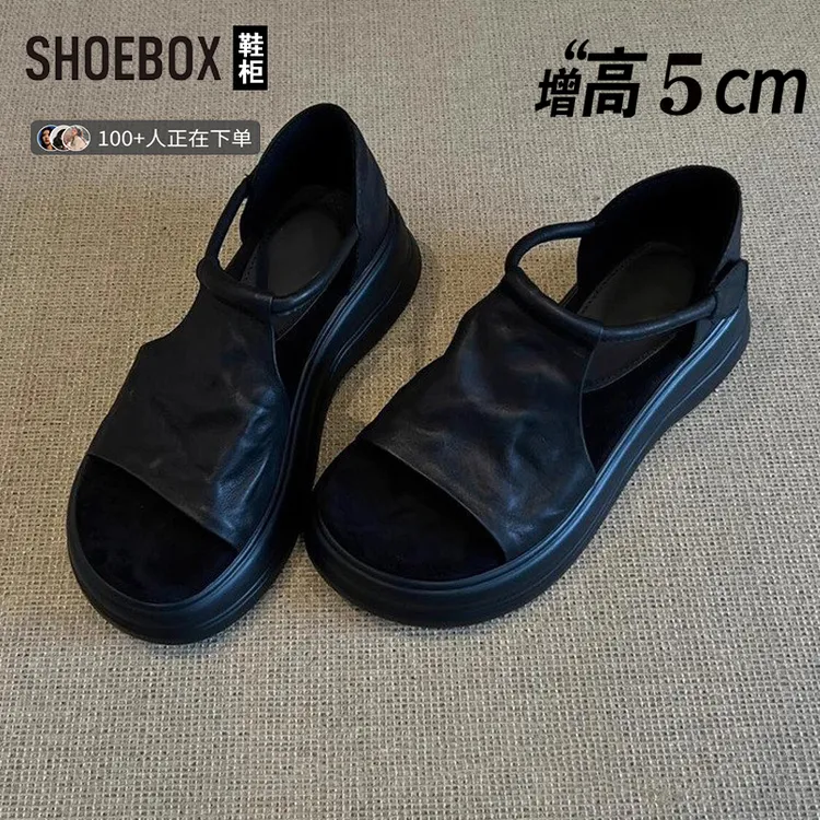 达芙妮集团旗下松糕底罗马凉鞋女2025夏季外穿法式百搭一字带凉鞋
