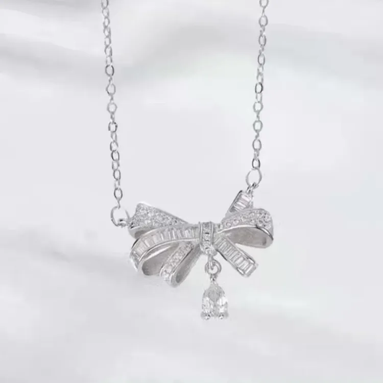 坠链均925银莫桑石 S925纯银项链莫桑石女蝴蝶项链甜美气质锁骨链