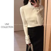 【吉满】自制款加厚别致钩花袖口中高领修身高弹力针织打底衫JM3000