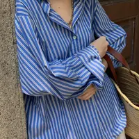 【美琪元选】镰刀袖 宽松特制条纹女士长袖衬衫