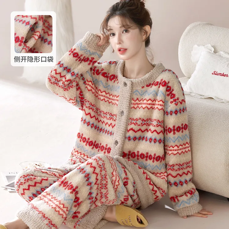 【莎粒绒系列】复古高级感暖绒保暖女士家居服可外穿法兰绒秋冬睡衣