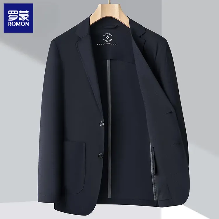 罗蒙【华夫格冰丝高弹】夏季男士薄款外套透气无痕西装商务防晒西服
