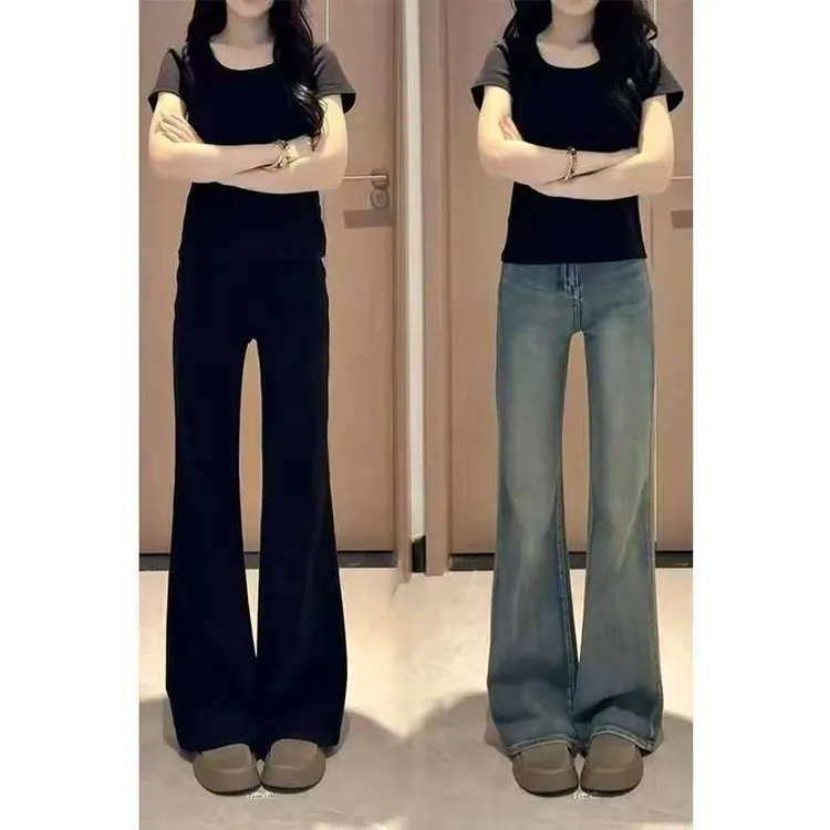 美式复古微喇大码胖mm牛仔裤女2025秋季新款弹力高腰显瘦宽松拖地