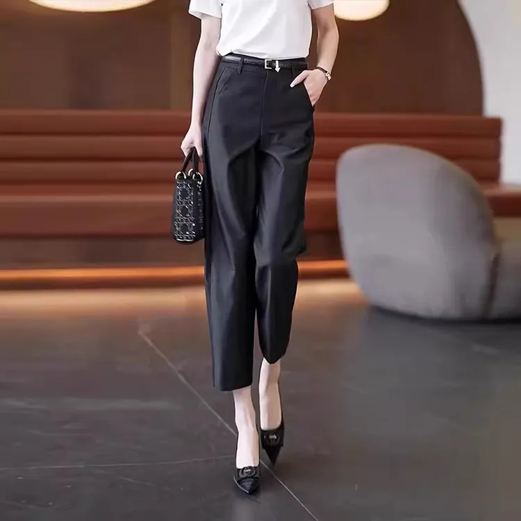 拉夏贝尔职业西装哈伦裤女2025年夏季薄款高腰显瘦九分休闲萝卜裤