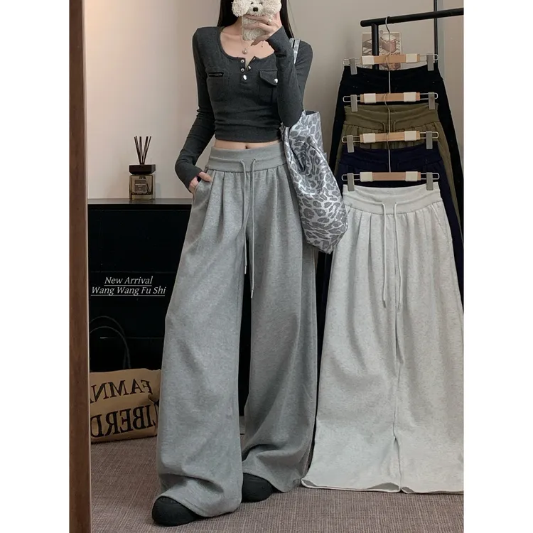 孕妇卫裤秋季外穿2025新款无托腹高个子加长版阔腿休闲裤不勒肚子