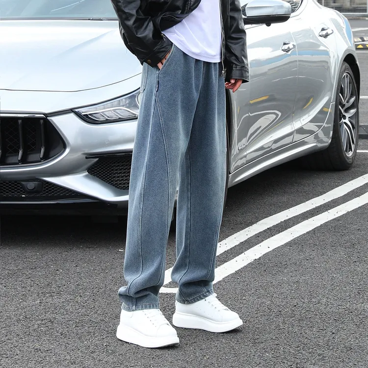【人字纹】软牛仔裤子男2025秋冬宽松阔腿潮流百搭复古水洗休闲裤