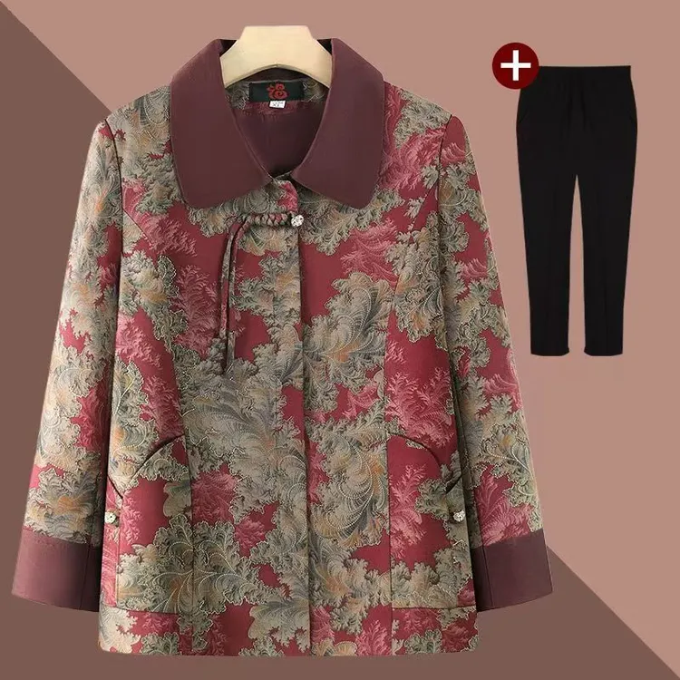 新款春装翻领衬衣外套奶奶中老年人时尚洋气上衣衬衫春秋妈妈