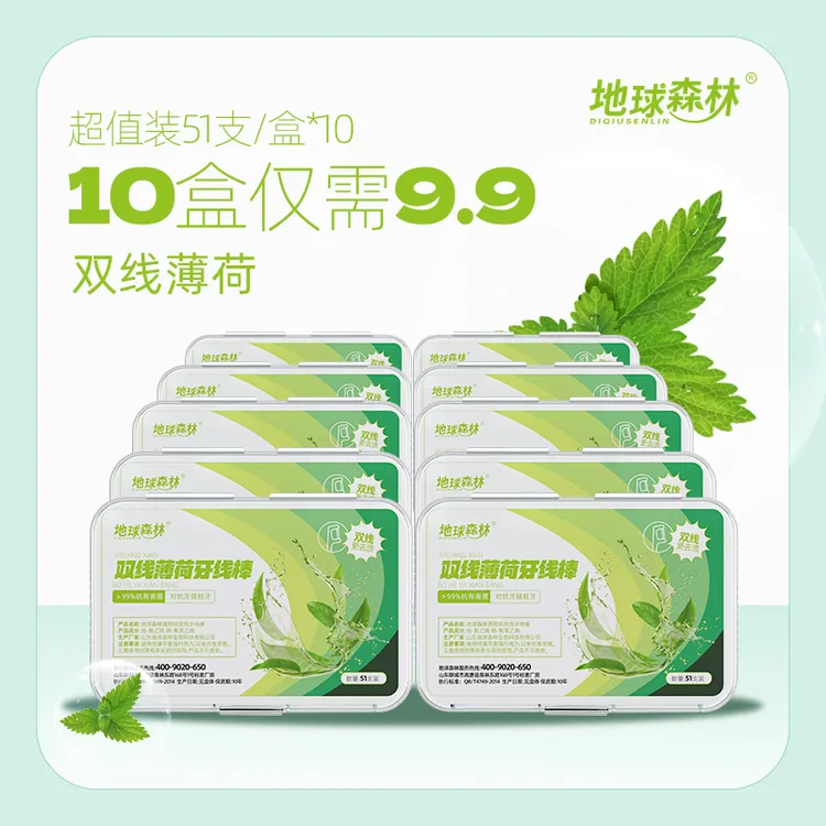 （51支*10盒）清新薄荷双线牙线棒一次性家庭装超细便携式薄荷牙线