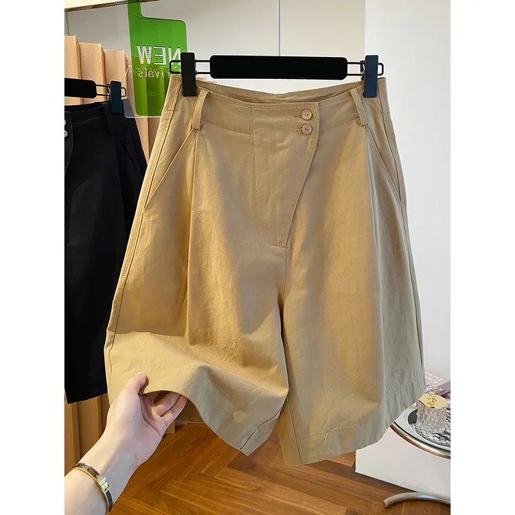 胖妹妹240斤大码工装中裤短裤女夏季宽松高腰a字版阔腿裤五分裤子