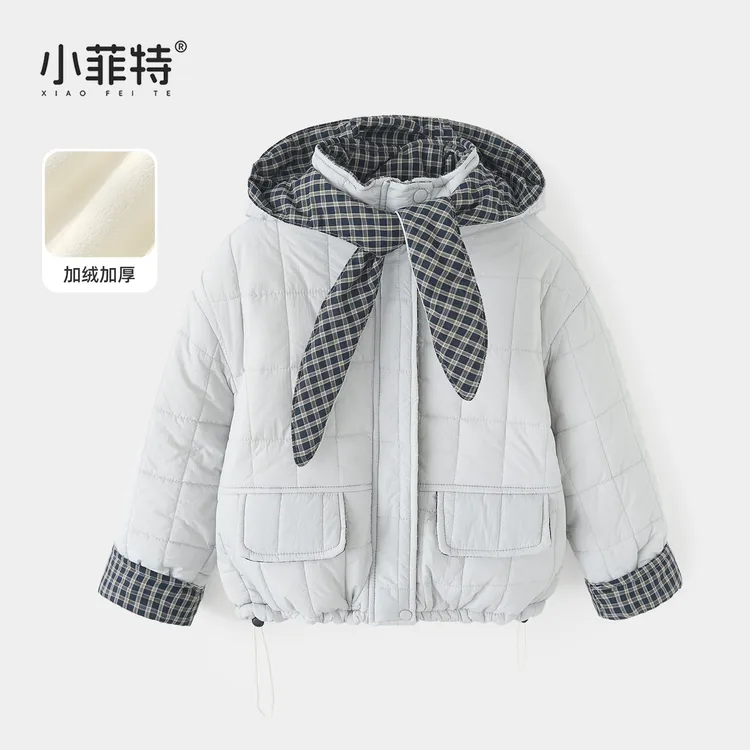 小菲特女童冬连帽加厚外套中大童保暖上衣儿童休闲棉服YNYD56889