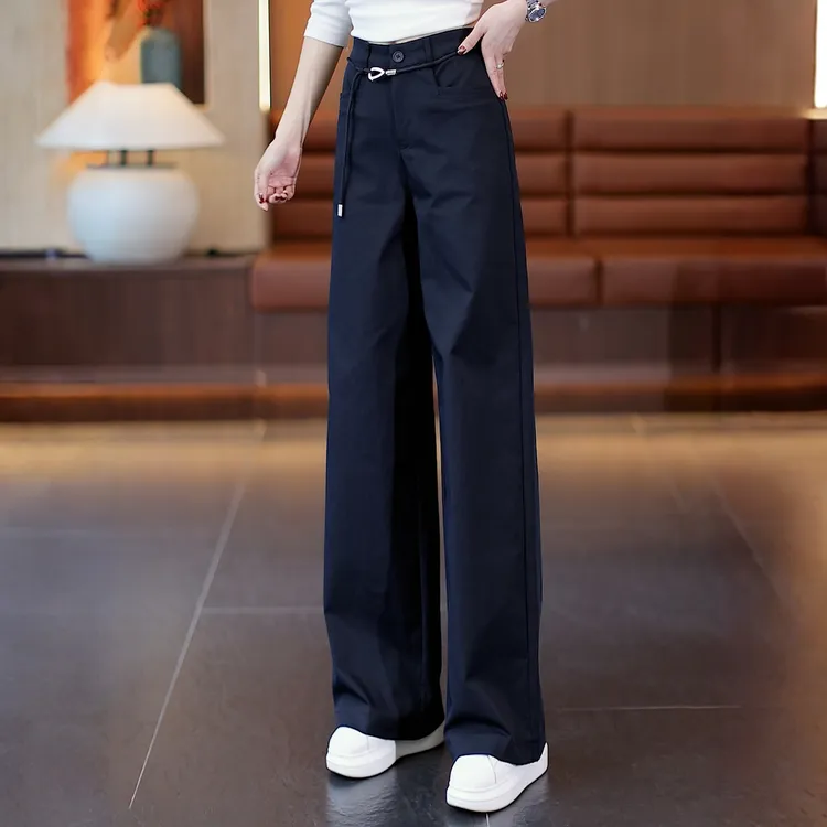 藏青色直筒西装裤女秋2025秋季新款高腰窄版显瘦休闲垂感阔腿裤子
