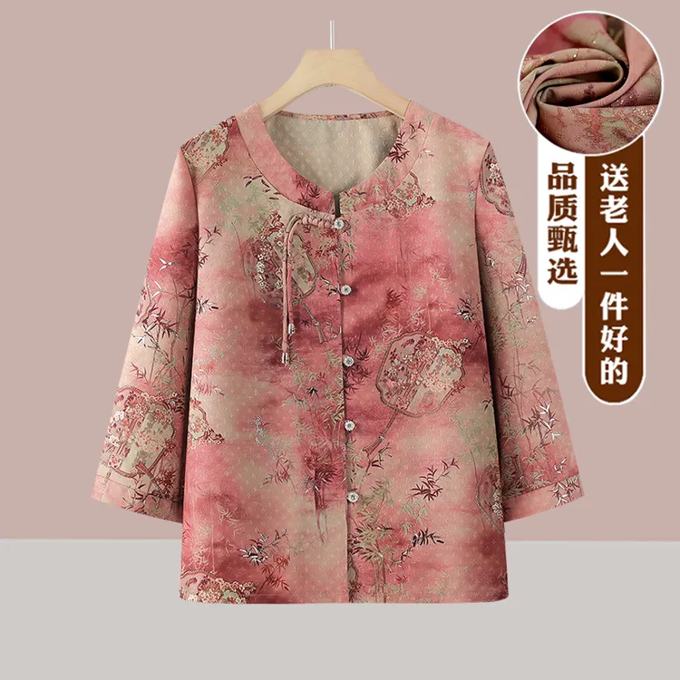 老人衣服奶奶夏装衬衣小衫60岁70妈妈衬衫中老年女装春天薄款上衣