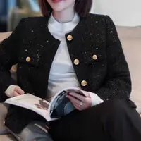 9759#【衣长53】法式女秋季加厚短外套小香风显瘦气质黑色