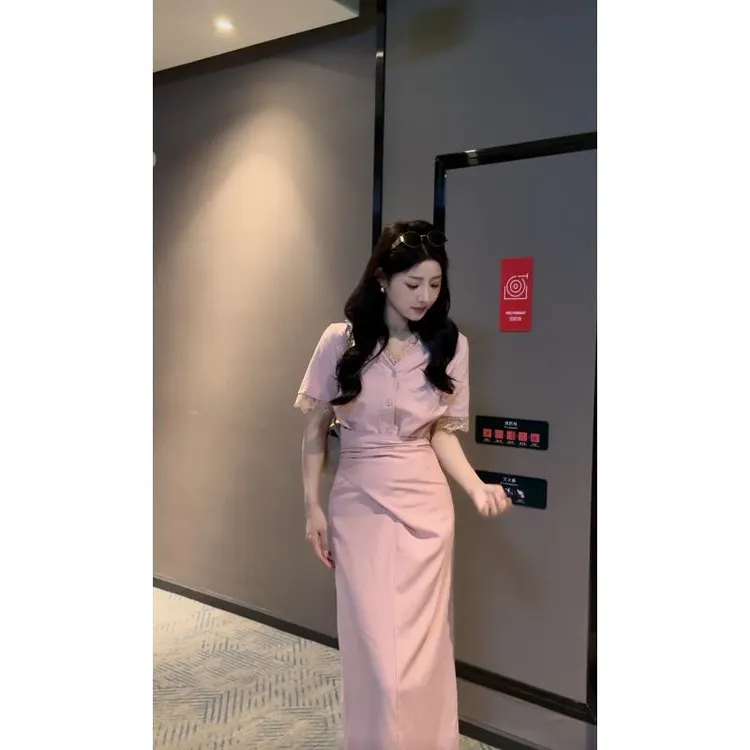 【芝士chess】设计感收腰显瘦蕾丝拼接衬衫连衣裙女知性风温柔女装