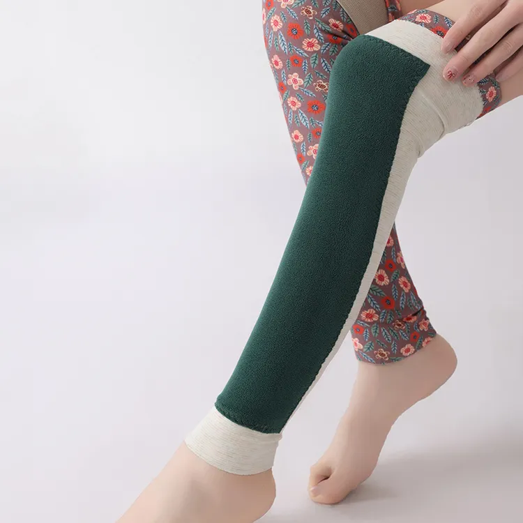 秋冬季新款男女通用德绒印花艾绒护膝防滑防寒保护膝关节腿套加长