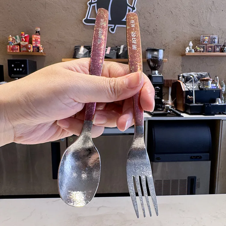 莱柏顿纯钛叉子轻盈水果叉长柄彩色西餐叉子意面沙拉甜品叉牛排叉